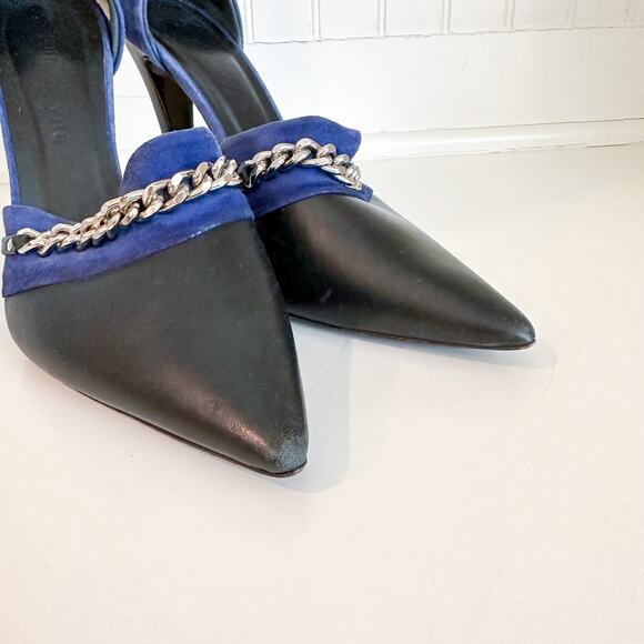 Jenni Kayne D'Orsay Suede Leather Chain Detail Pumps Black Blue 39 $595 - Picture 7 of 11